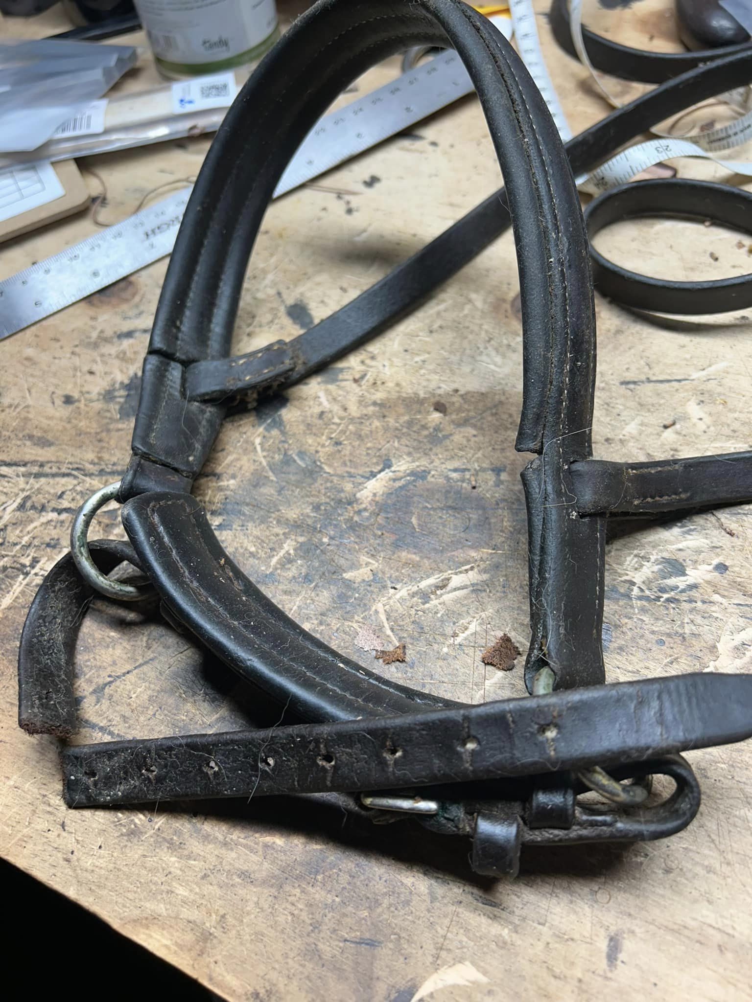 nose band for horse being repaired