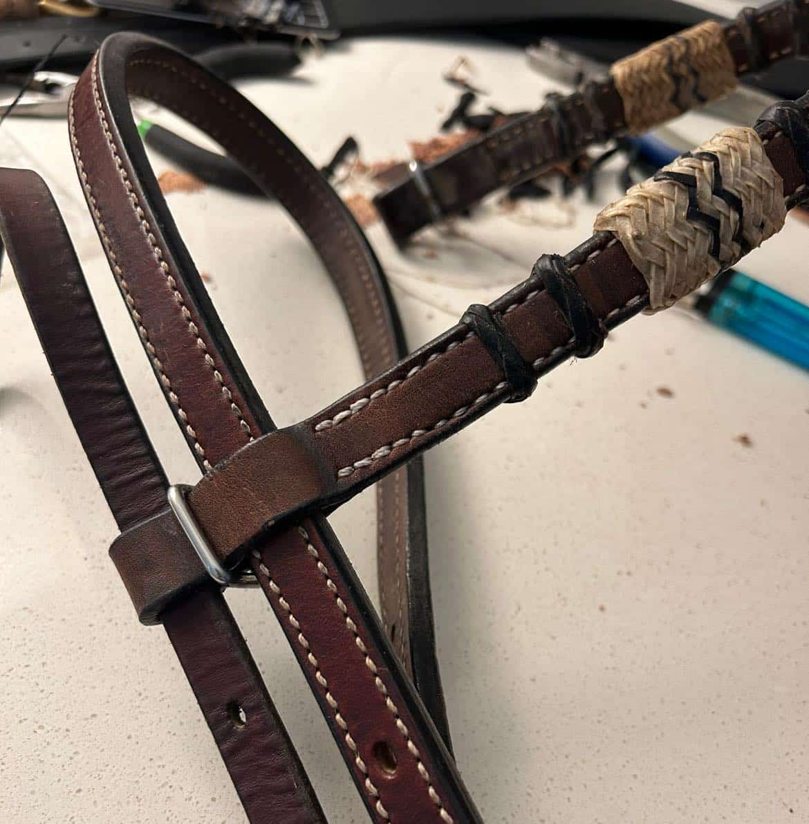 leather browband after repair